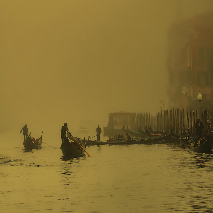 Boat Photograph - Gondolas In The Fog by Isabelle Dupont