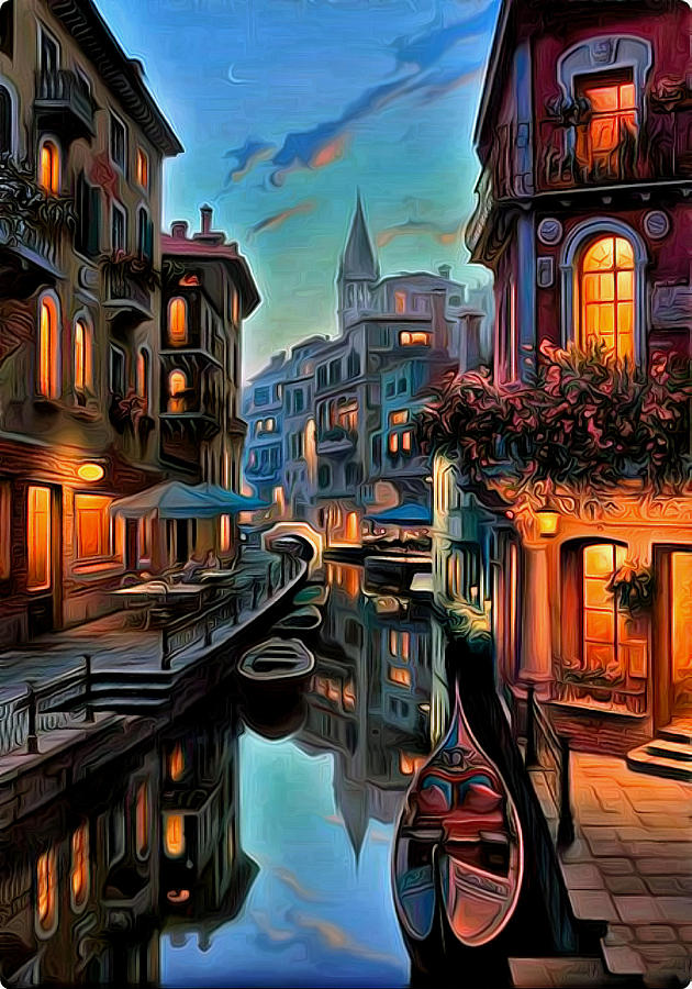 Gondolas In Venice Digital Art