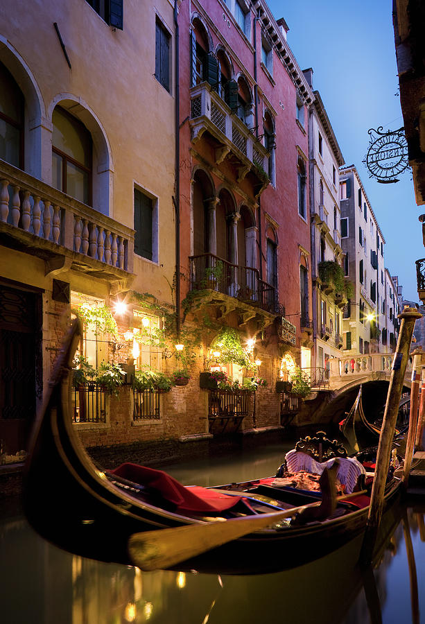 Gondolas On Grand Canal At Dusk Photograph by Gary Yeowell