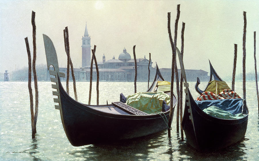 Gondolas Painting - Gondolas, Venice by Zhen-huan Lu