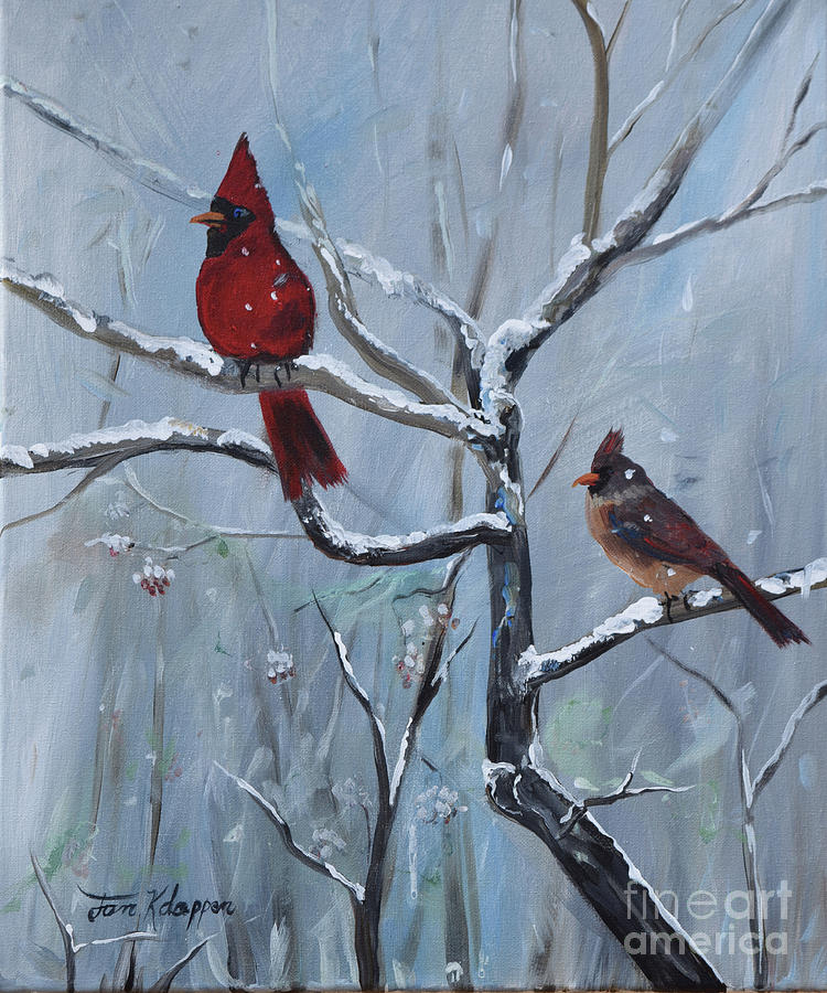 Gone Away  is the BlueBird - Walking in a Winter Wonderland Painting by Jan Dappen