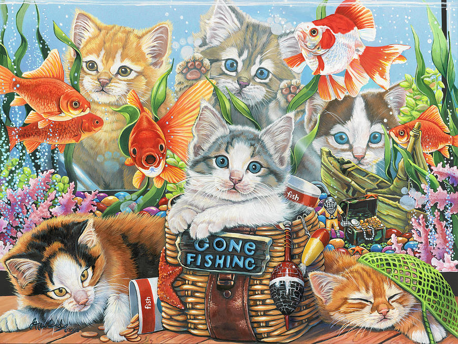 Animal Painting - Gone Fishing by Jenny Newland