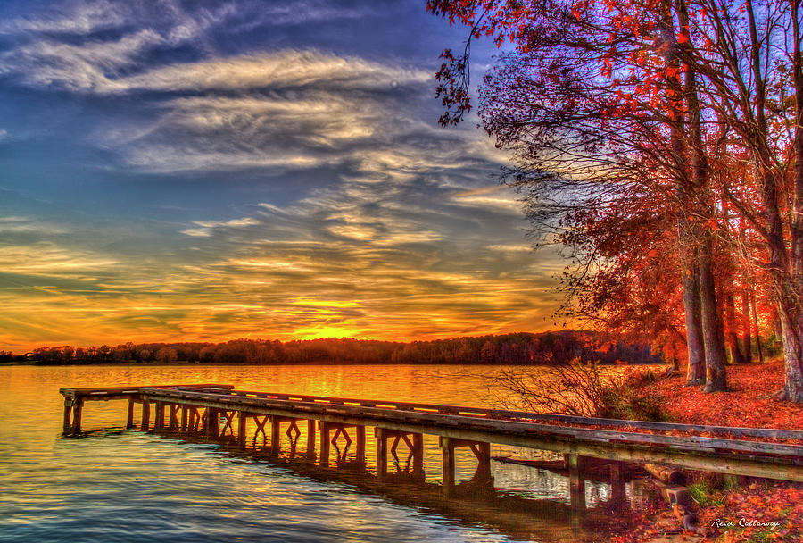 Good Bye Until Tomorrow 3 Fall Leaves Sunset Lake Oconee Georgia Landscape Art Photograph by Reid Callaway