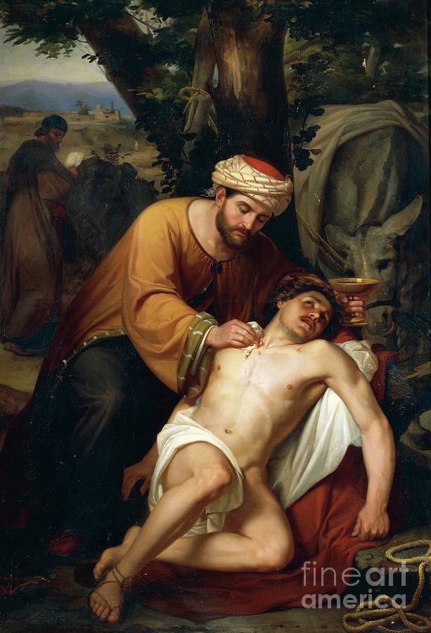 Good Samaritan, 1852 By Jose Manchola Painting by Jose Manchola