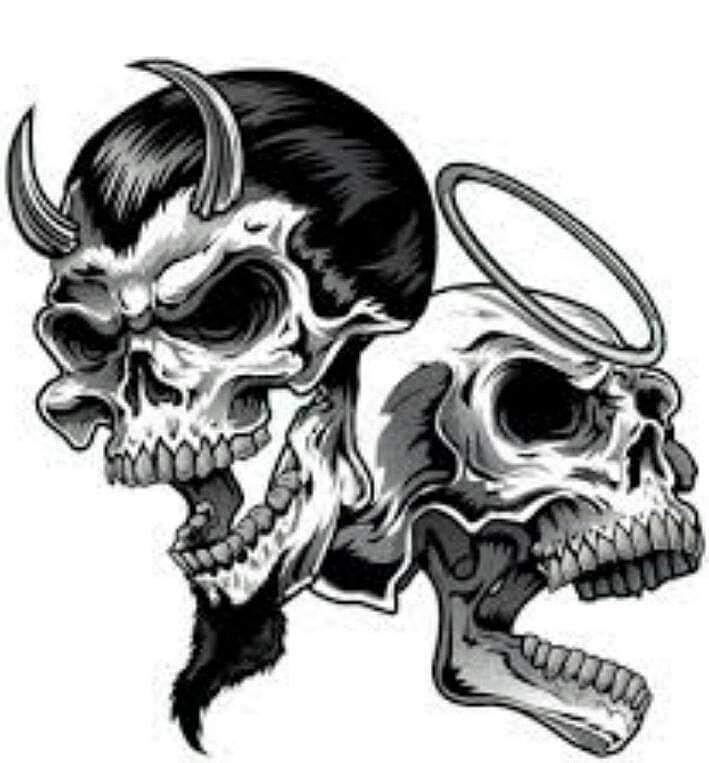 Good Vs Evil Skulls Drawing by Donnie Tech.