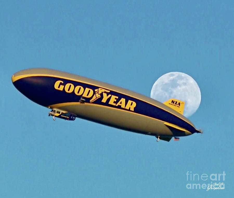 Good Year Blimp Moon Photograph by CAC Graphics