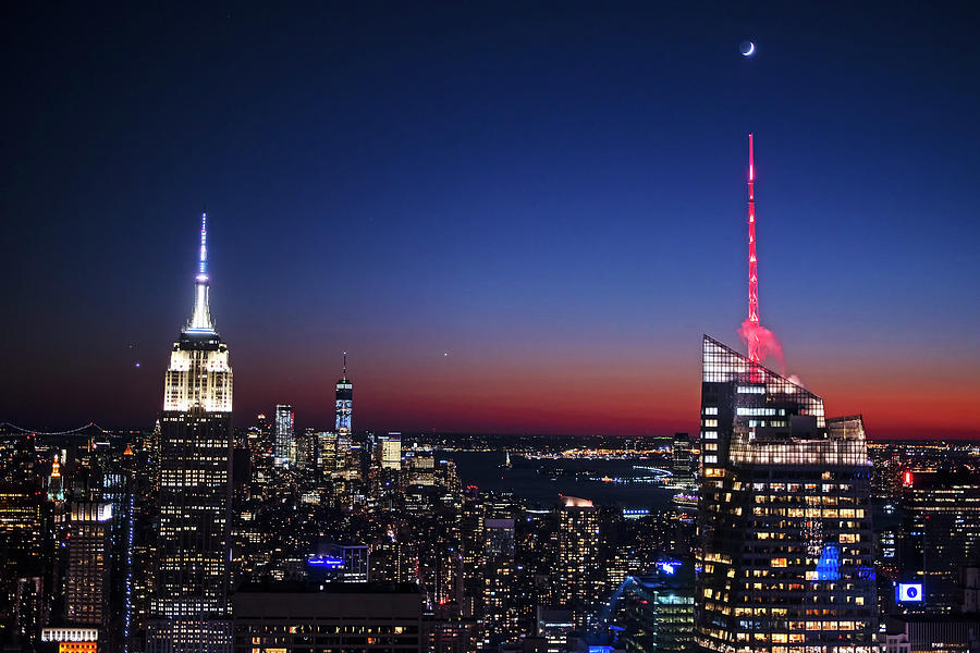 Goodnight New York Crescent moon over New York City NYC Photograph by Toby McGuire