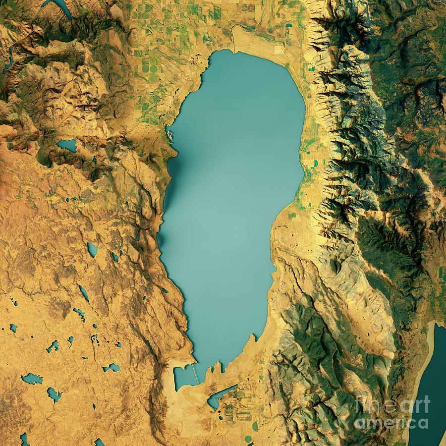 Goose Lake 3D Render Topographic Map Color Digital Art by Frank ...