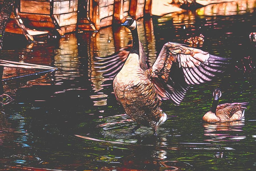 Goose Spreading Wings Cool Paint Photograph by Don Northup