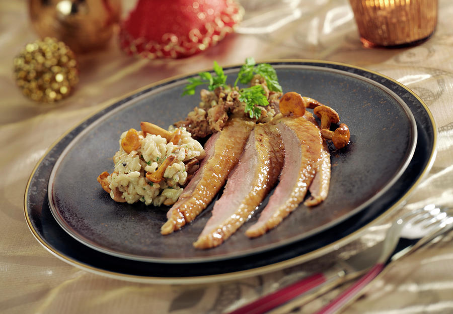 Goose With Mushroom Stuffing,chanterelle Risotto Photograph by Bertram