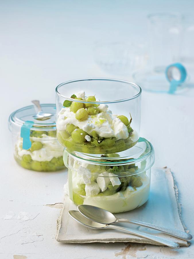 Gooseberry Cream With Ricotta And Lemon Balm Photograph by Jalag / Jan-peter Westermann