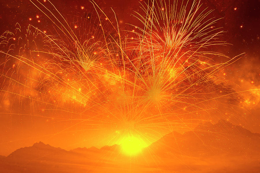 Gorgeous Fireworks At Sunset Mixed Media by Johanna Hurmerinta