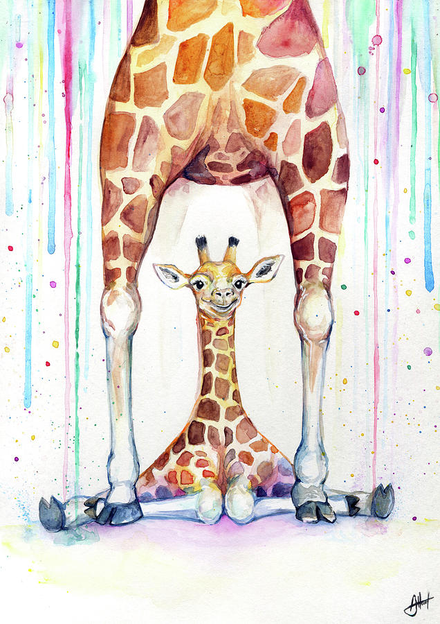 Giraffe Painting - Gorgeous Giraffes (rain) by Marc Allante