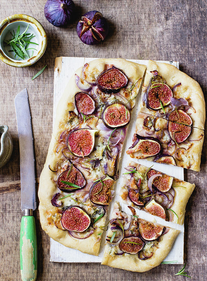 Gorgonzola, Fig And Red Onion Foccacia With Rosemary Photograph by Zuzanna Ploch