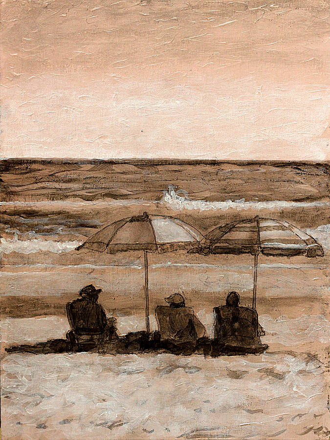 The Beach Painting - Gossip Time the drawing by David Zimmerman