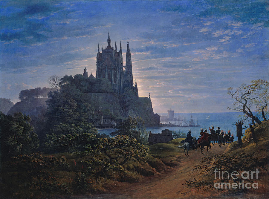 Gothic Church On A Rock By The Sea Drawing by Heritage Images