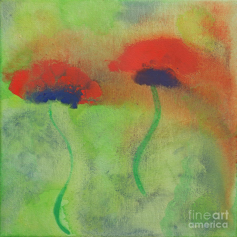 Red poppies on a green meadow gouache painting Painting by Beate Gube