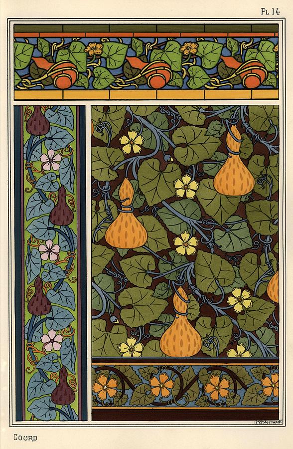 Eugene Drawing - Gourd in wallpaper, stained glass and fabric patterns. by Album
