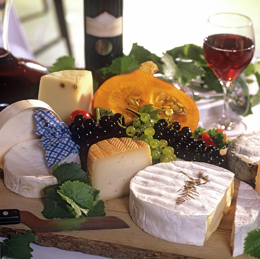 Gourmet Cheese Plate With Red Wine Photograph by Clu