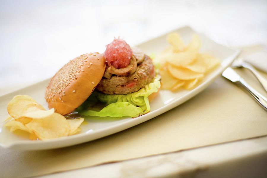 Gourmet Hamburger With Foie Gras And Crisps Photograph by Imagerie