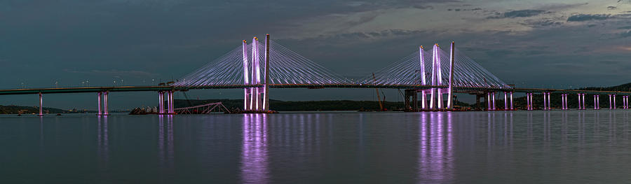 Bridge Photograph - Governor Mario M. Cuomo Bridge Dusk Pano by Angelo Marcialis