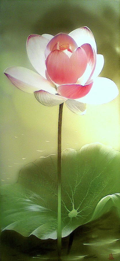 Graceful Lotus Flower Painting by Alina Oseeva