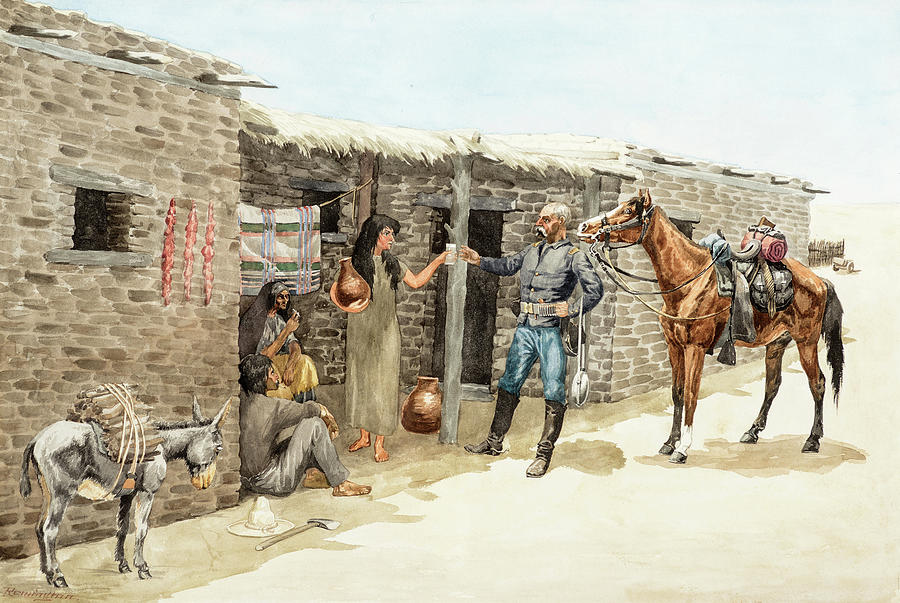 Frederic Remington Painting - Gracias Senorita, May the Apaches Never Get You, 1885 by Frederic Remington