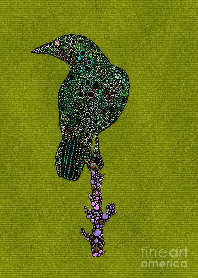 Bird Digital Art - Grackle on Chartreuse  by Diana Rajala