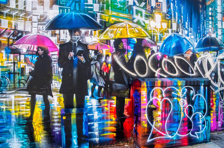Graffiti art painting Standing In The Rain Photograph by Raymond Hill