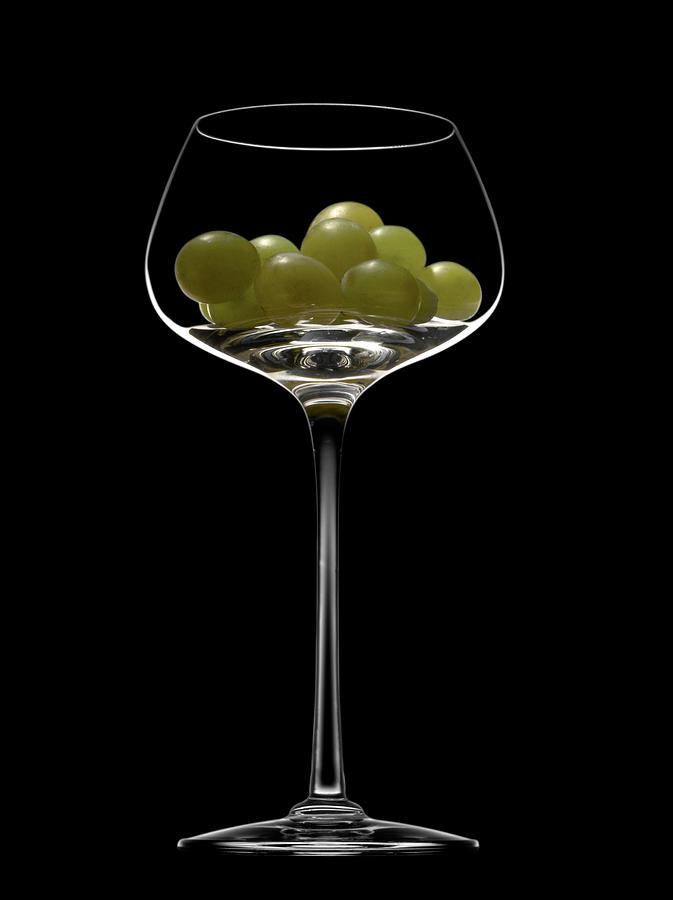 Wine Photograph - Grains De Raisin Blanc Dans Verre a Pied White Grapes In A Wine Tasting Glass by Studio - Photocuisine