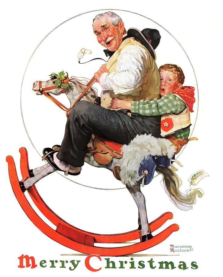 gramps On Rocking Horse Painting by Norman Rockwell