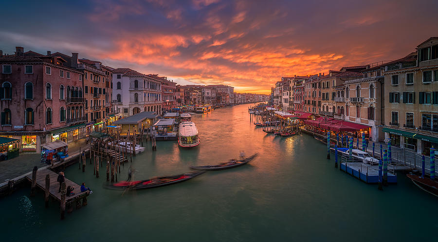Architecture Photograph - Grand Canal At Sunset , View From The Rialto Bridge , Venice . by Anton Calpagiu