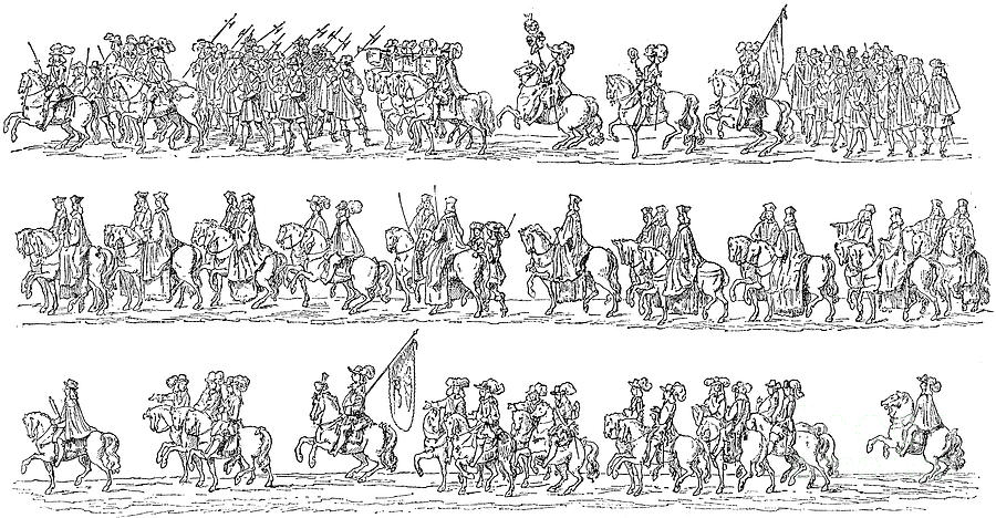 Grand Cavalcade at the Place Royale, Paris, France in 1612 Drawing by French School