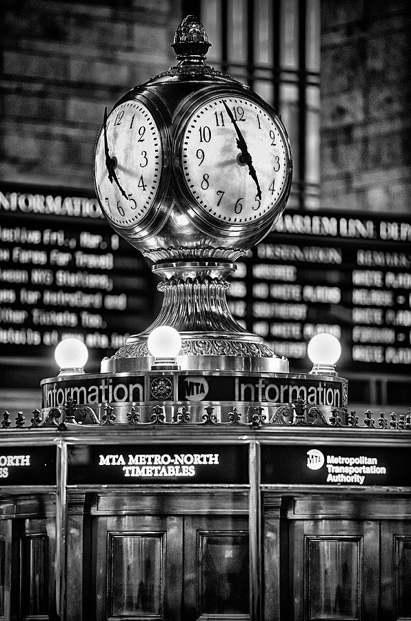 Grand Cerntral Terminal Clock No. 1 bw Photograph by Jerry Fornarotto