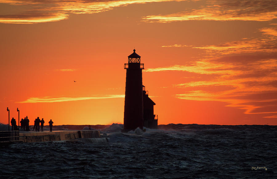 Grand Haven Lighthouse Orange Sunset Photograph by Ken Figurski