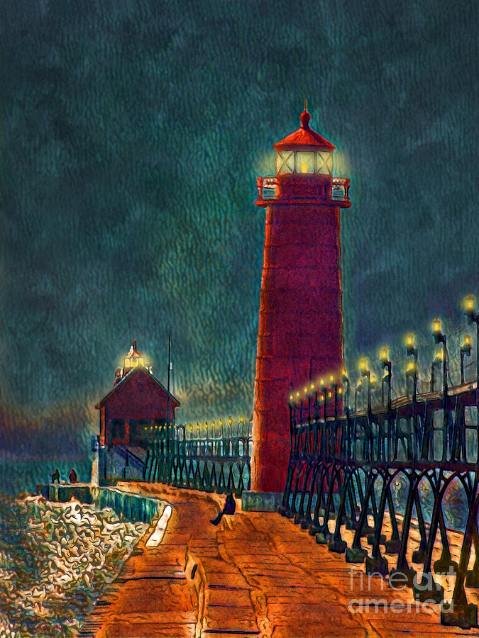 Grand Haven Lighthouse Print Digital Art by Alan Schroeder