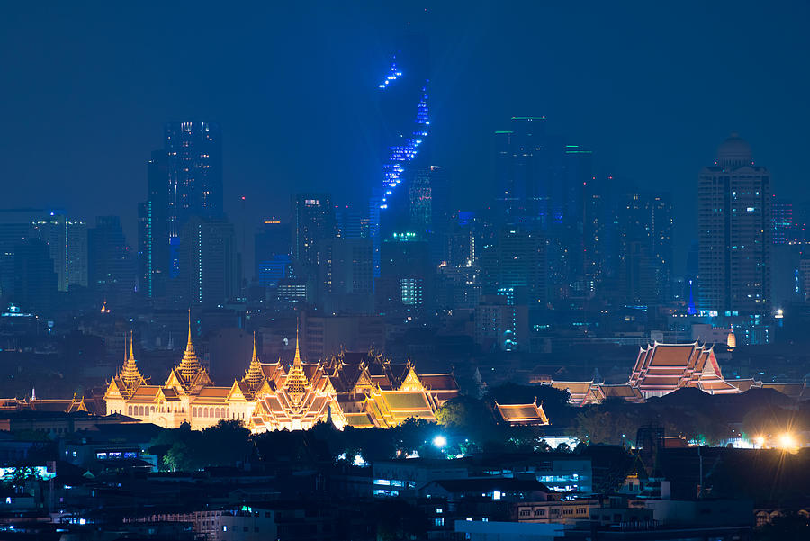 Architecture Photograph - Grand Palace Bangkok With Bangkok City by Prasit Rodphan