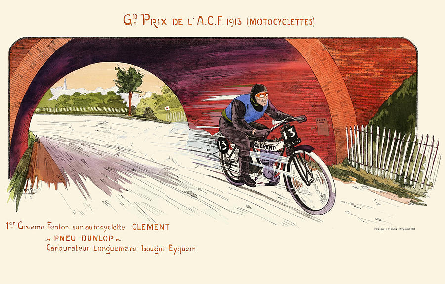 Grand Prix de LA.C.F, 1913 (Motorcyclettes) Painting by Marguerite Montauy