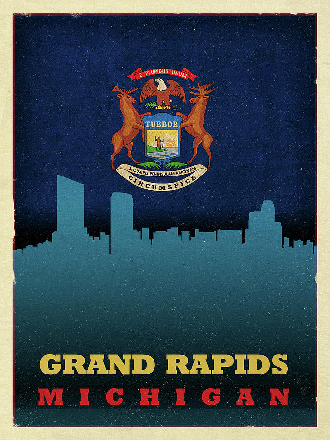 Grand Rapids City Skyline State Flag Of Michigan Photograph by Design