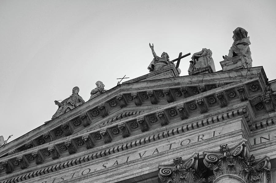 Grand Statuary of Basilica San Giovanni in Laterano Rome Italy Black and White Photograph by Shawn OBrien
