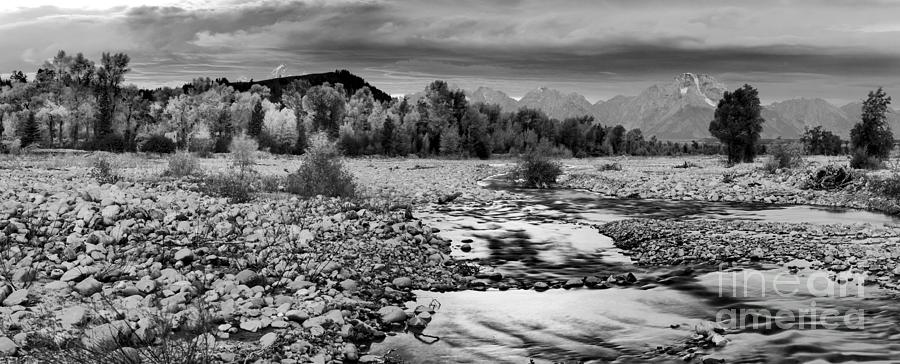 Grand Teton Pink Stream Black And White Photograph by Adam Jewell