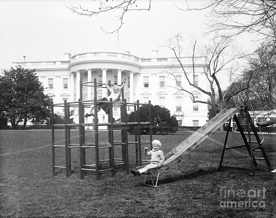 Grandchildren Of President And Mrs Franklin D. Roosevelt, Little Sistie And buzzie Dall, At Play On The White House Grounds, 1933 Photograph by Harris & Ewing