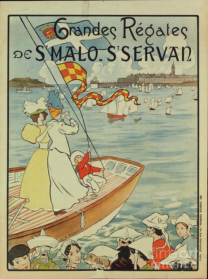 Boat Drawing - Grandes Regates De St. Malo - St. Servan, Ca. 1895 by M.e. Renault