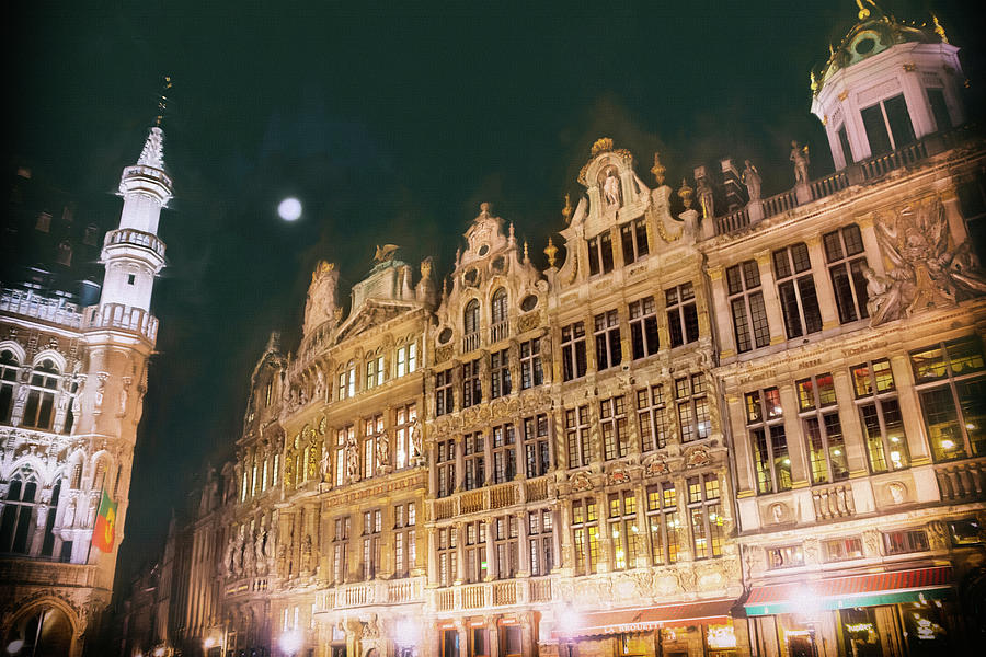 Architecture Photograph - Grandeur of The Grand Place Brussels by Night by Carol Japp