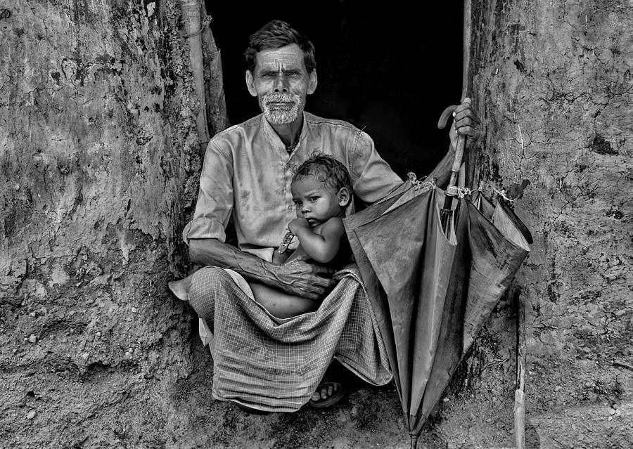 Child Photograph - Grandfathers Lap by Avishek Das