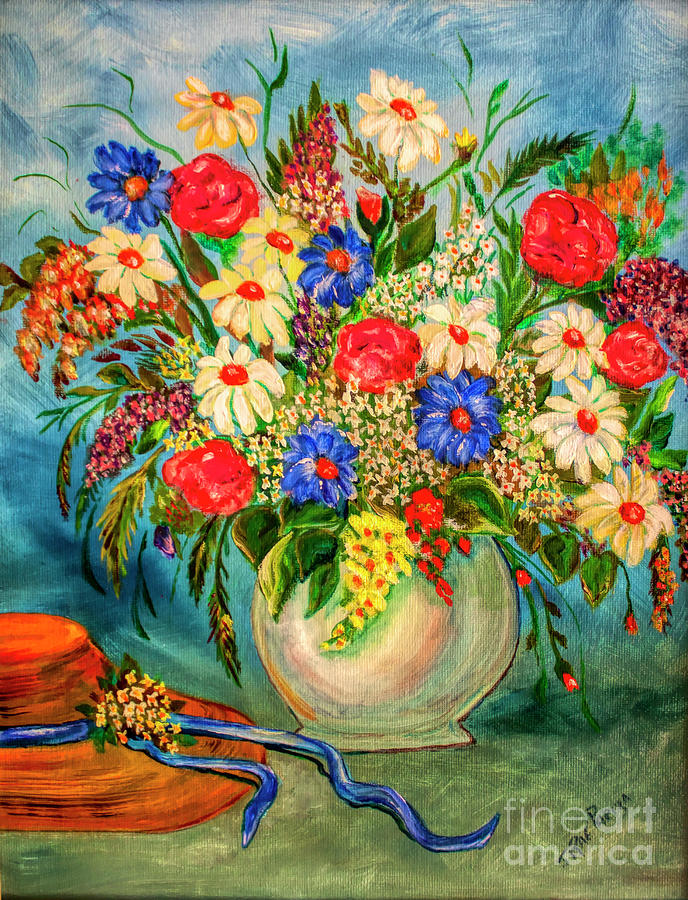Grandmas Hat and Bouquet Painting by Janice Pariza