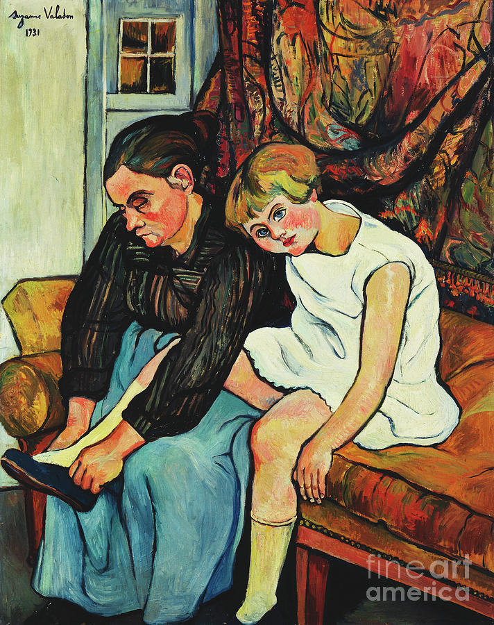Grandmere Chaussant Une Fillette, 1931 Painting by Marie Clementine Valadon