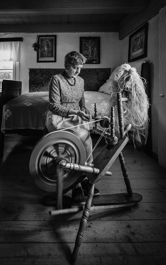 Grandmother And Spinning Wheel Photograph by Miroslaw