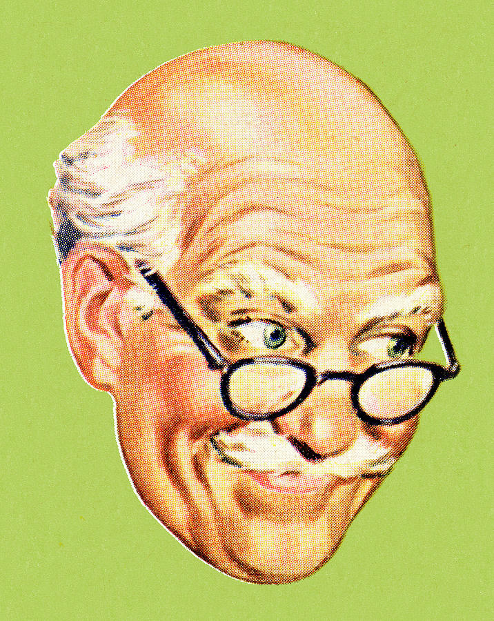 Vintage Drawing - Grandpa Smiling and  Looking to the Side by CSA Images