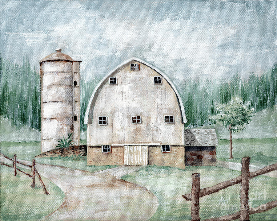 Grandpas White Barn Painting by Annie Troe